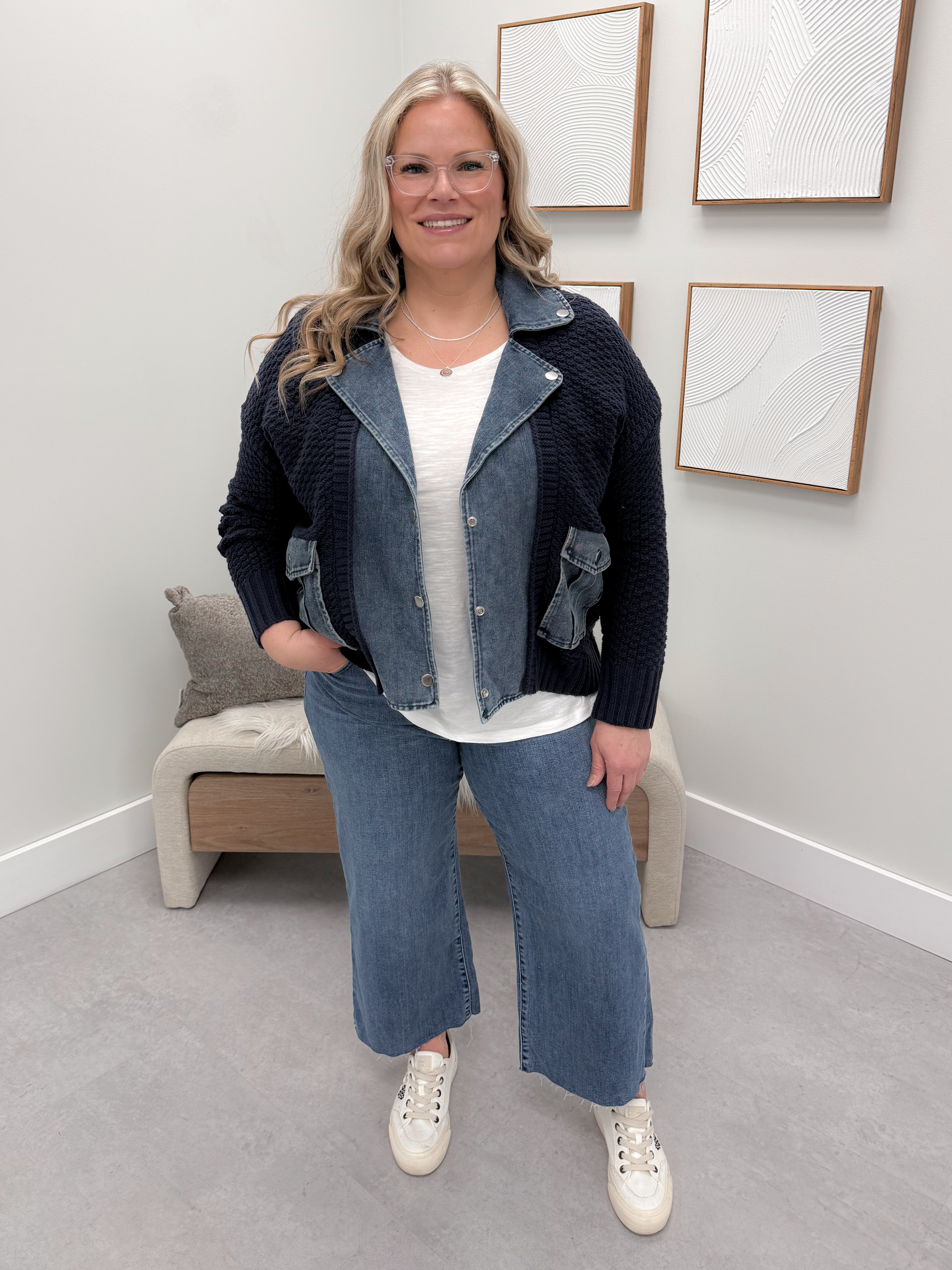 Della Denim Coatigan in Navy