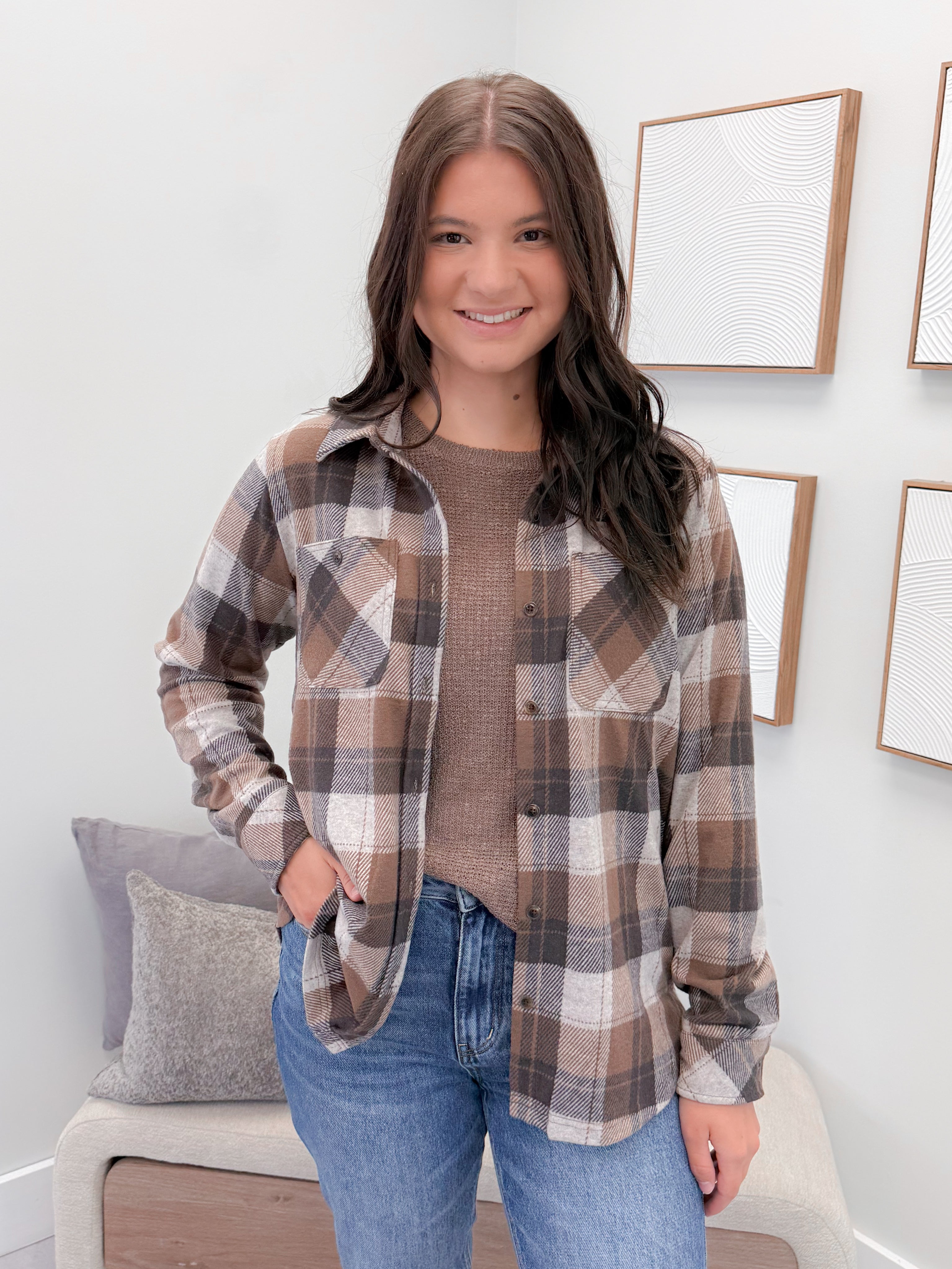 Briar Shacket in Brown Plaid