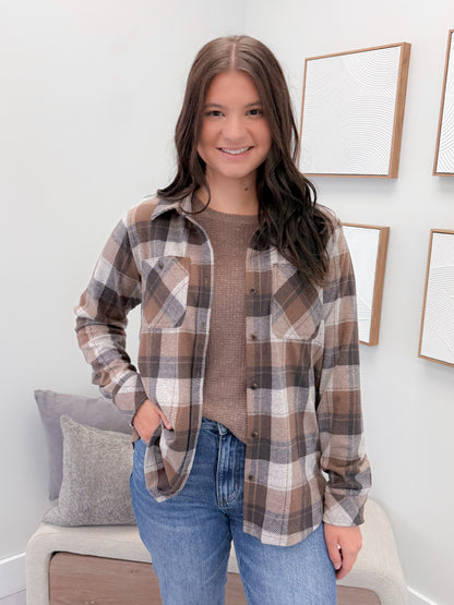 Briar Shacket in Brown Plaid