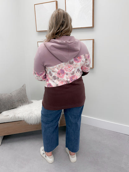 Nova Floral Strip Fullzip Hoodie in Purples