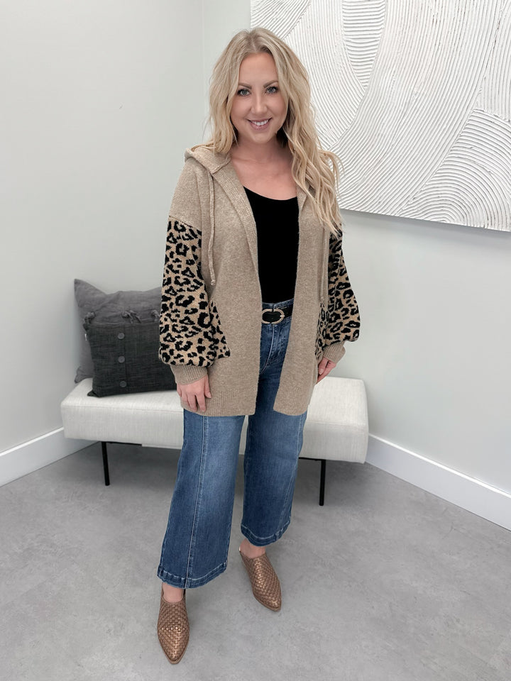 Lydia Hooded Cardigan in Mocha Leopard