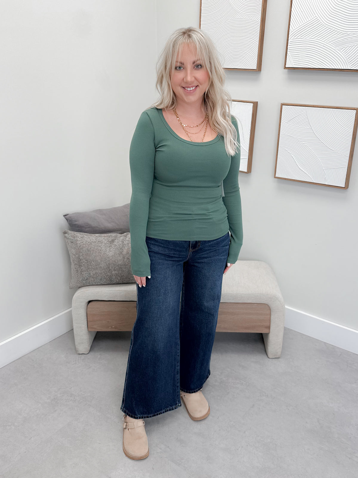 Larina Ribbed Long Sleeve in Pine