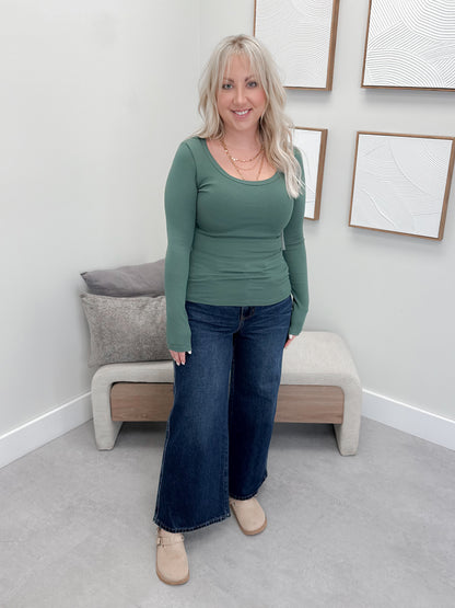 Larina Ribbed Long Sleeve in Pine