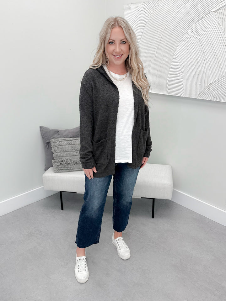 Soft Hooded Cardigan in Smoke
