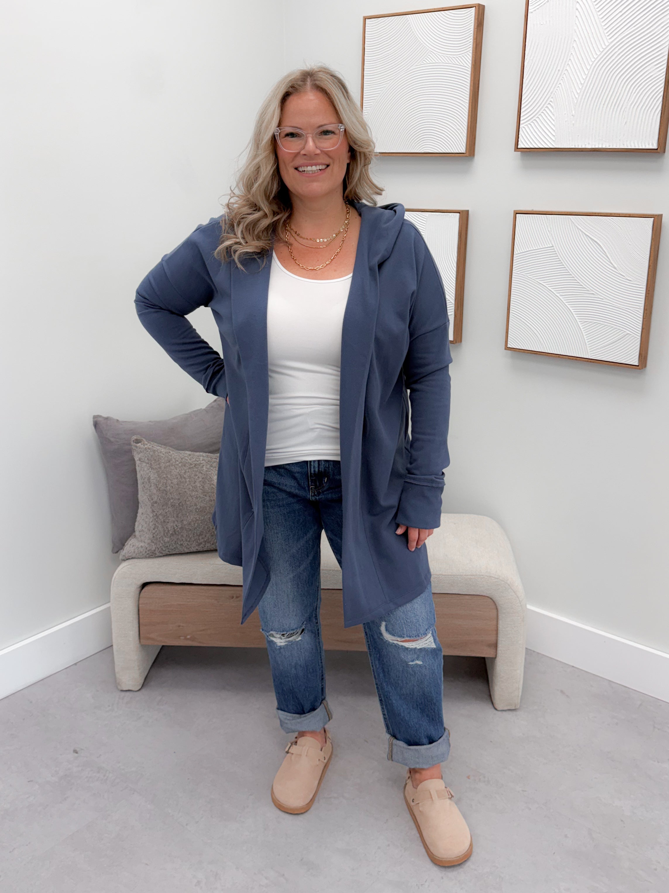 726 Hooded Cardigan in Dark Waters by Twenty Nine the Label