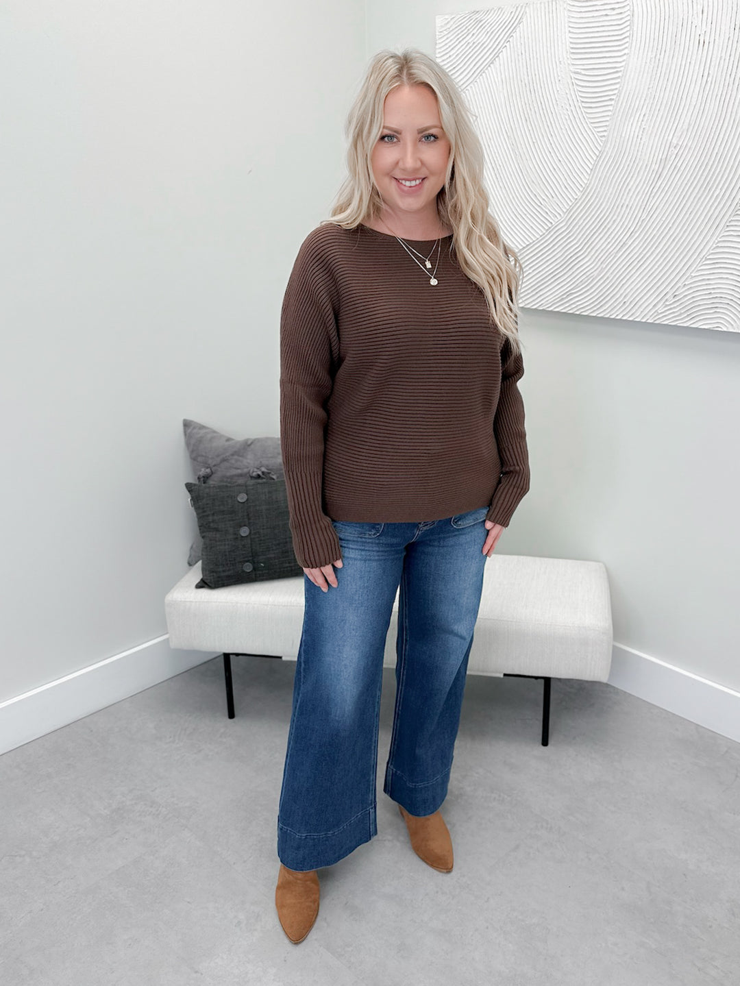 Evelyn Ribbed Sweater in Coffee