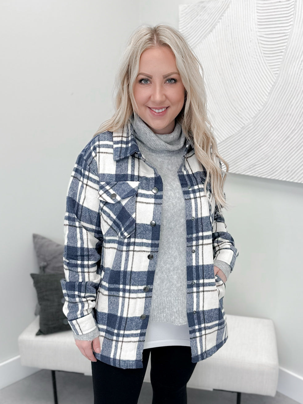 Cole Plaid Shacket in Blue