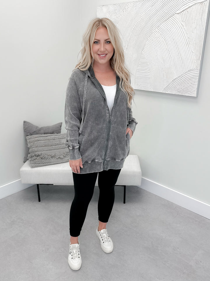 Juno Waffle Full Zip Hoodie in Urban