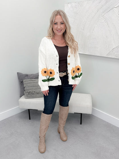 Sunny Flower Cardigan in Ivory