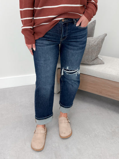 Samantha Straight High Rise Patched Knee Jeans by Risen