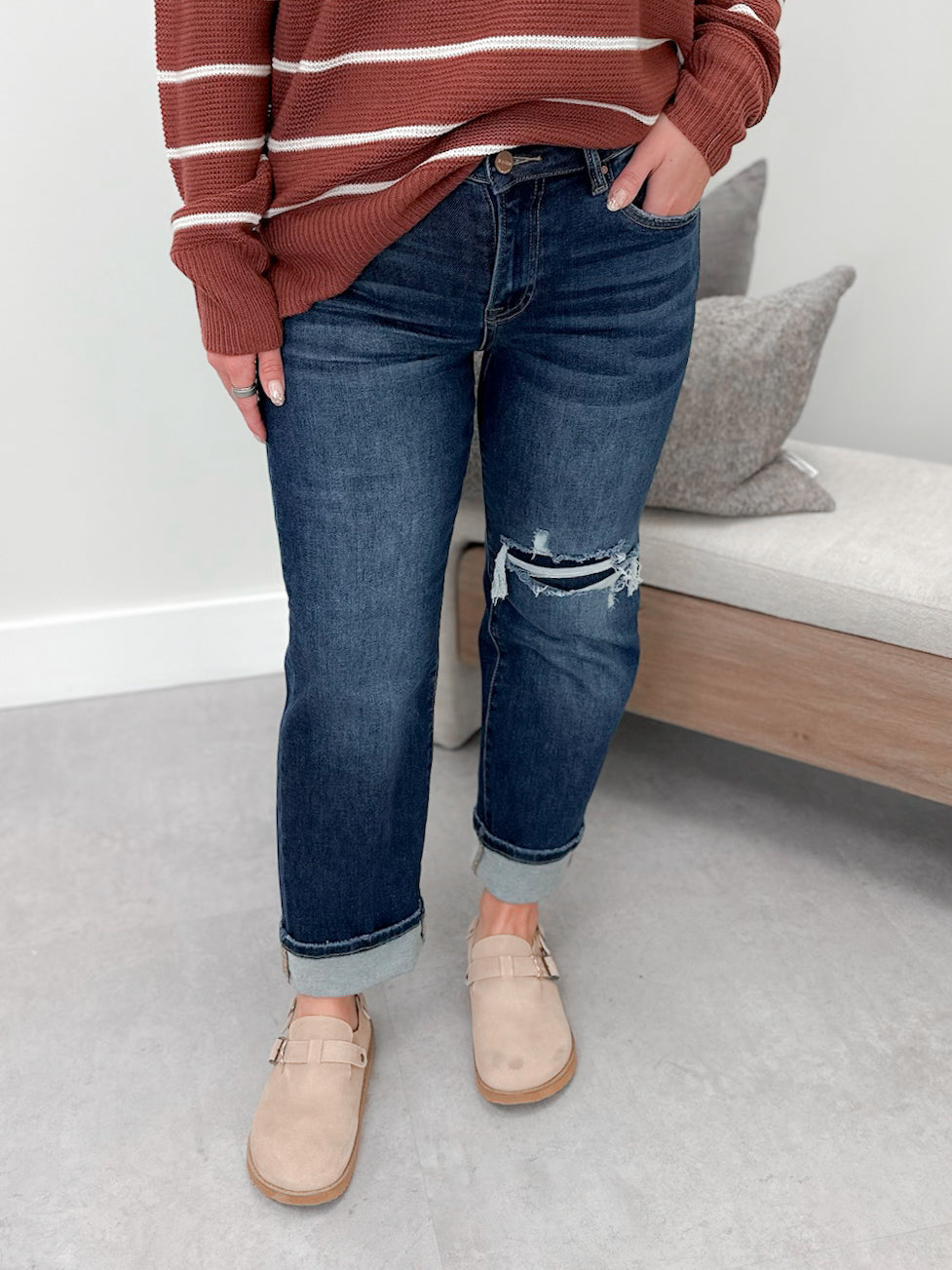 Samantha Straight High Rise Patched Knee Jeans by Risen
