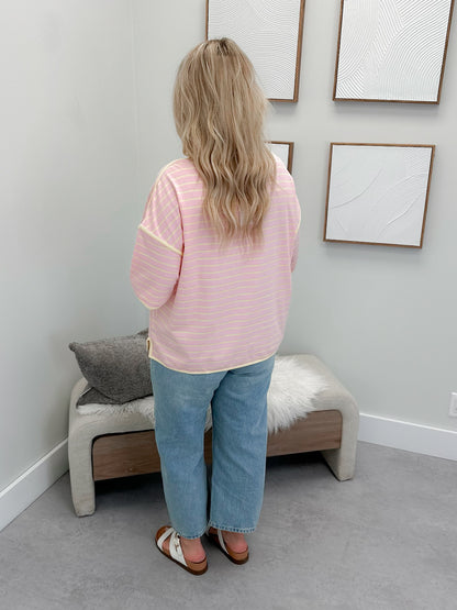Heidi Striped Tee in Pink/Yellow
