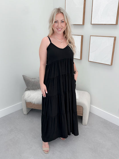 Luella Tiered Maxi Dress in Black