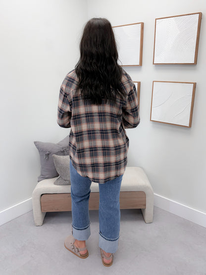 Joelle Plaid Button Up in Navy