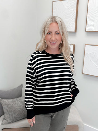 It Girl Stripe Sweater in Black by Ampersand Avenue