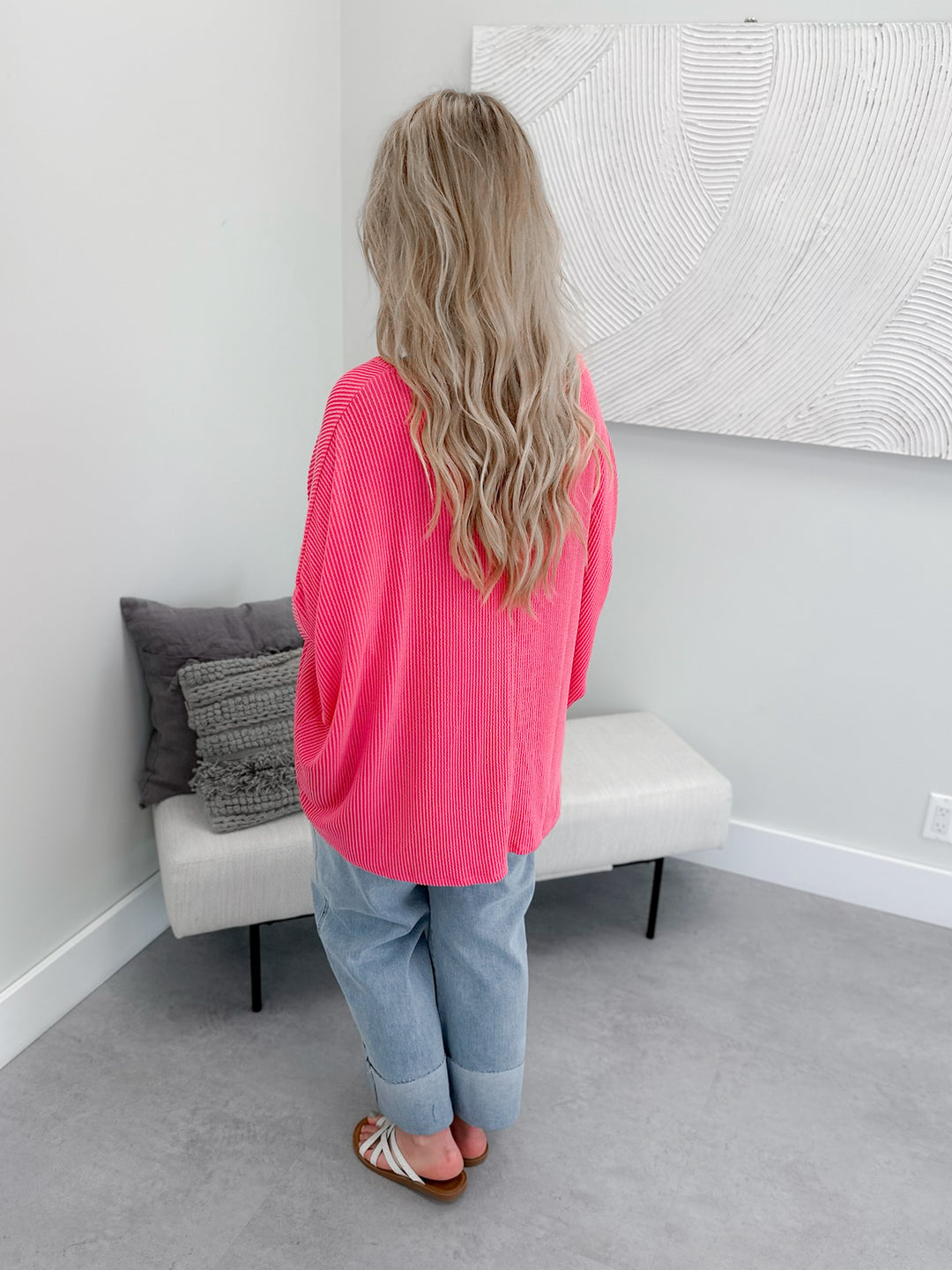 Felicity Wavy Ribbed Top in Bright Pink
