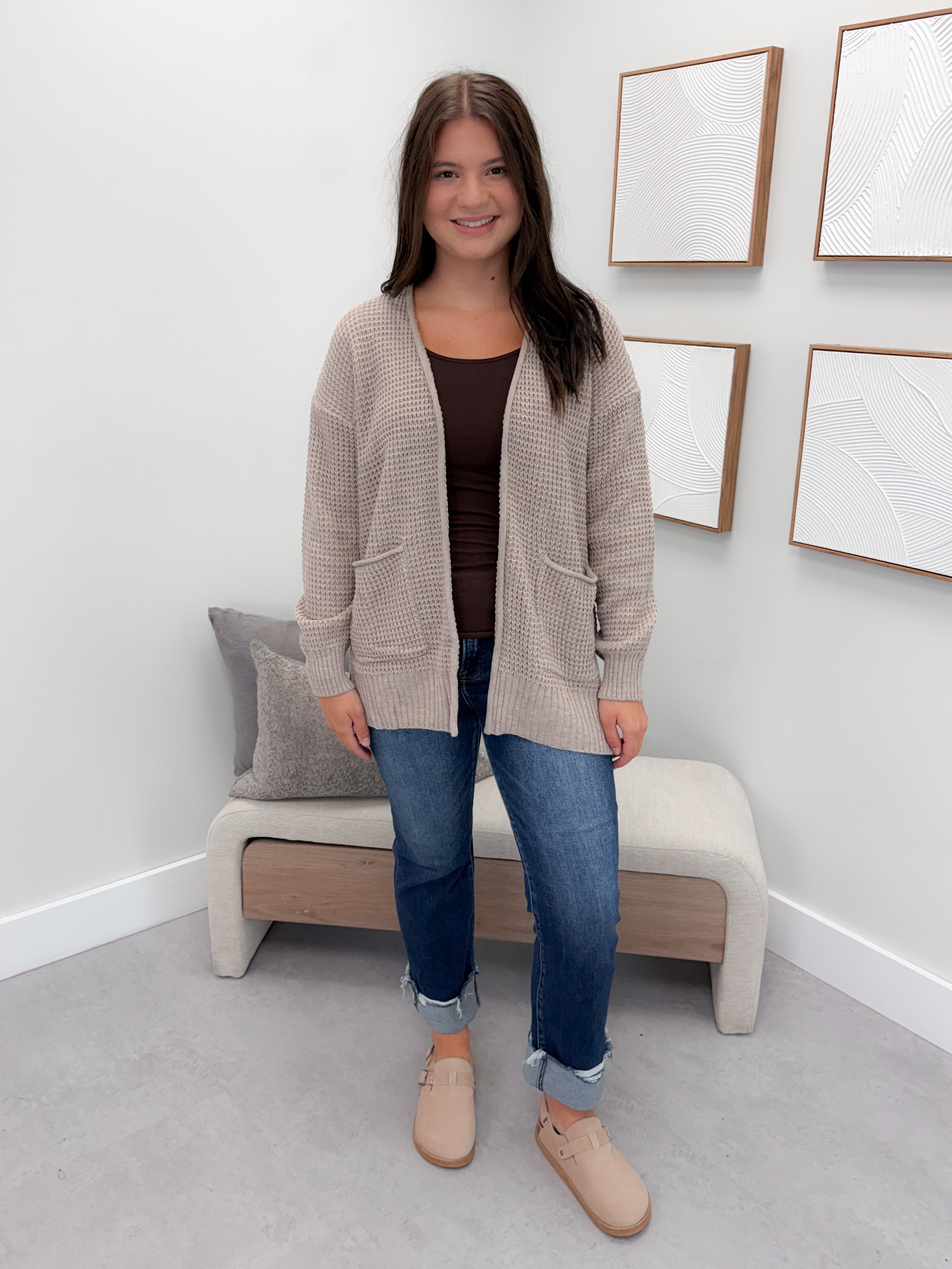 Wanda Waffle Cardi in Mocha
