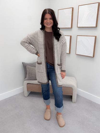 Josephine Striped Cardigan in Mocha