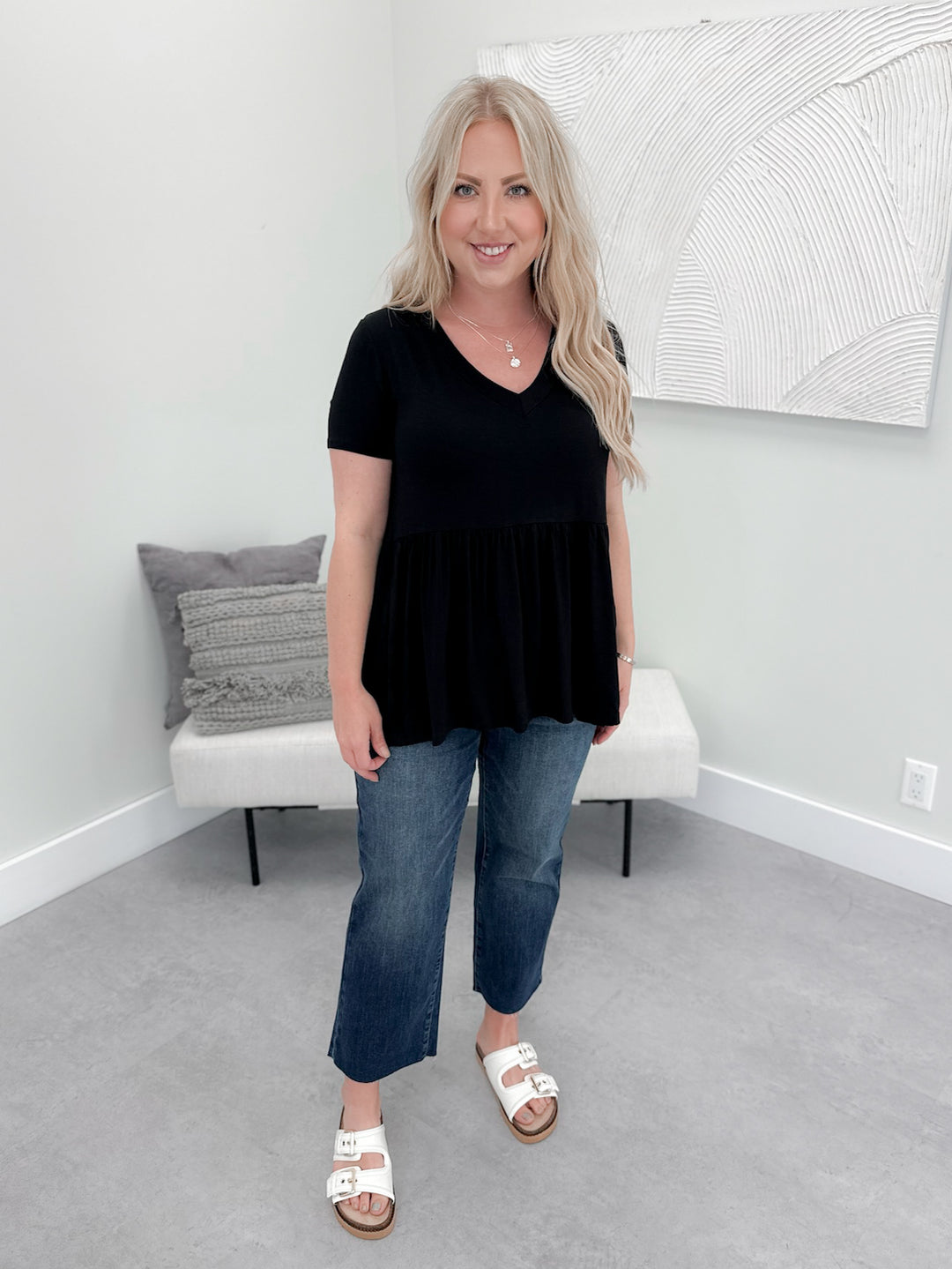 Jetty Peplum Tee in Black