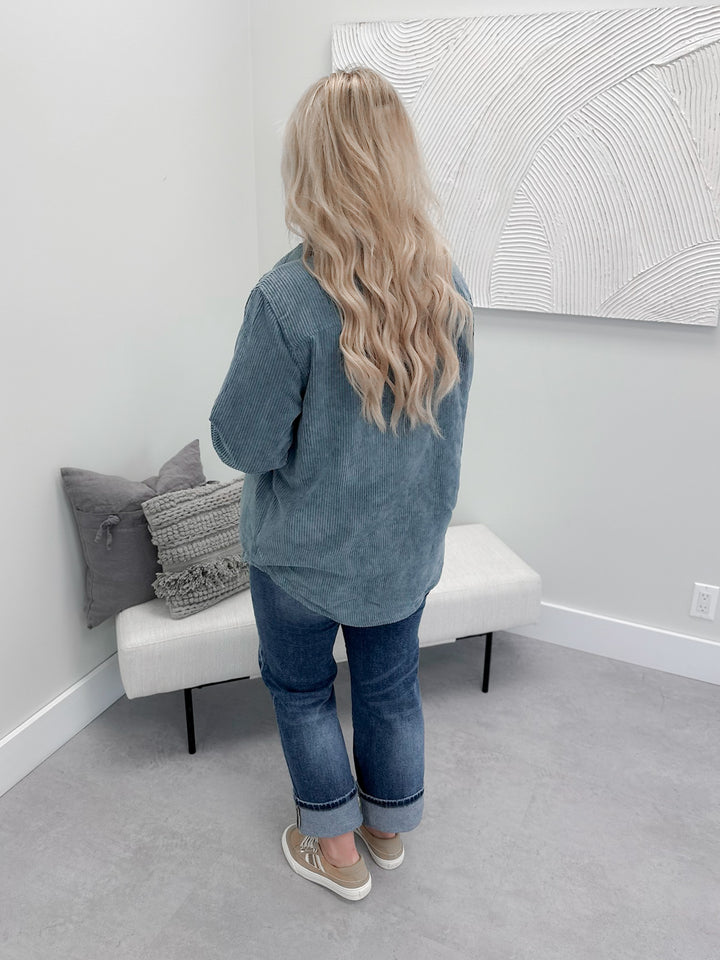Flipside Shacket in Blue Stone  ( Reversible )