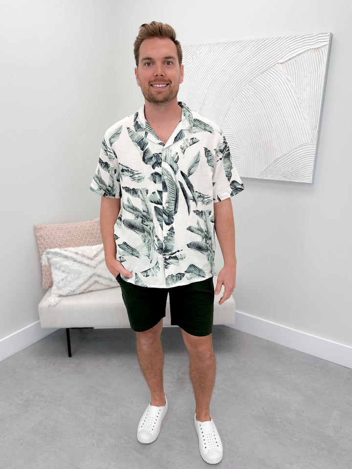 Bahamas Mens Button Up in Palm Leaf