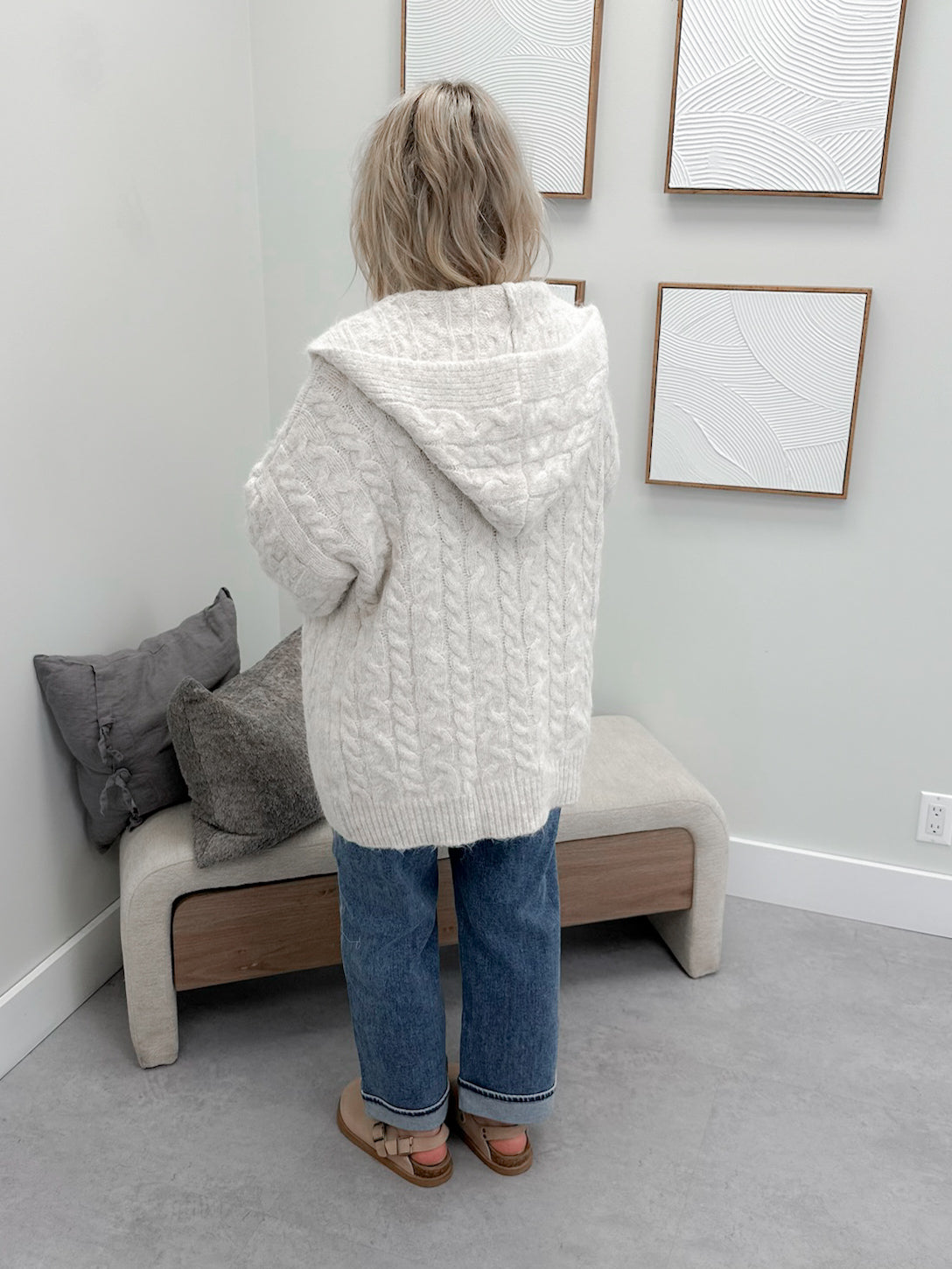 Jennings Cable Knit Cardigan in Cream by Pol