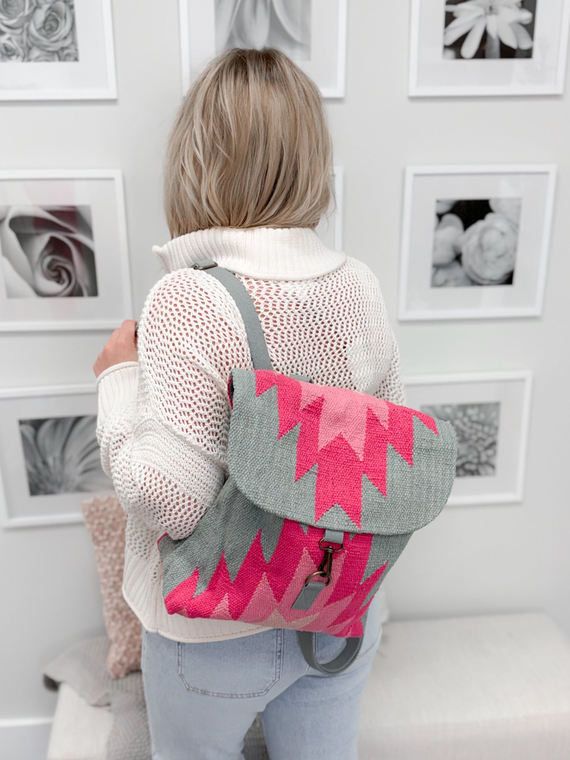 Billy Aztec Backpack in Pink/Grey