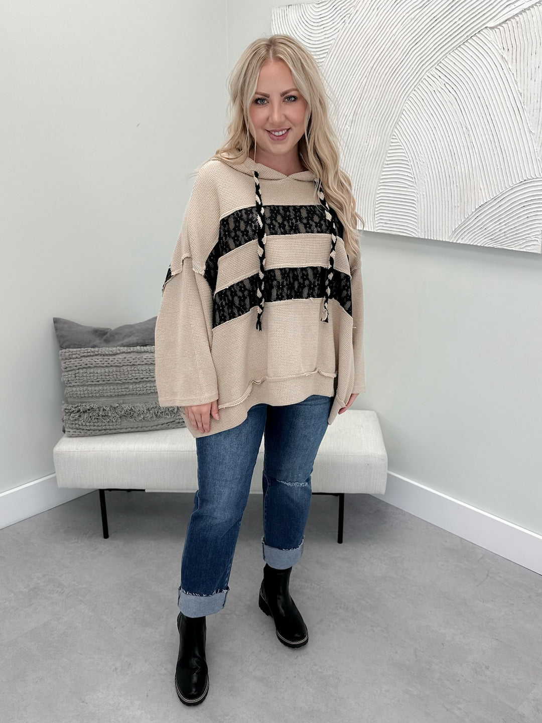 JoJo Waffle Hoodie in Taupe by Pol