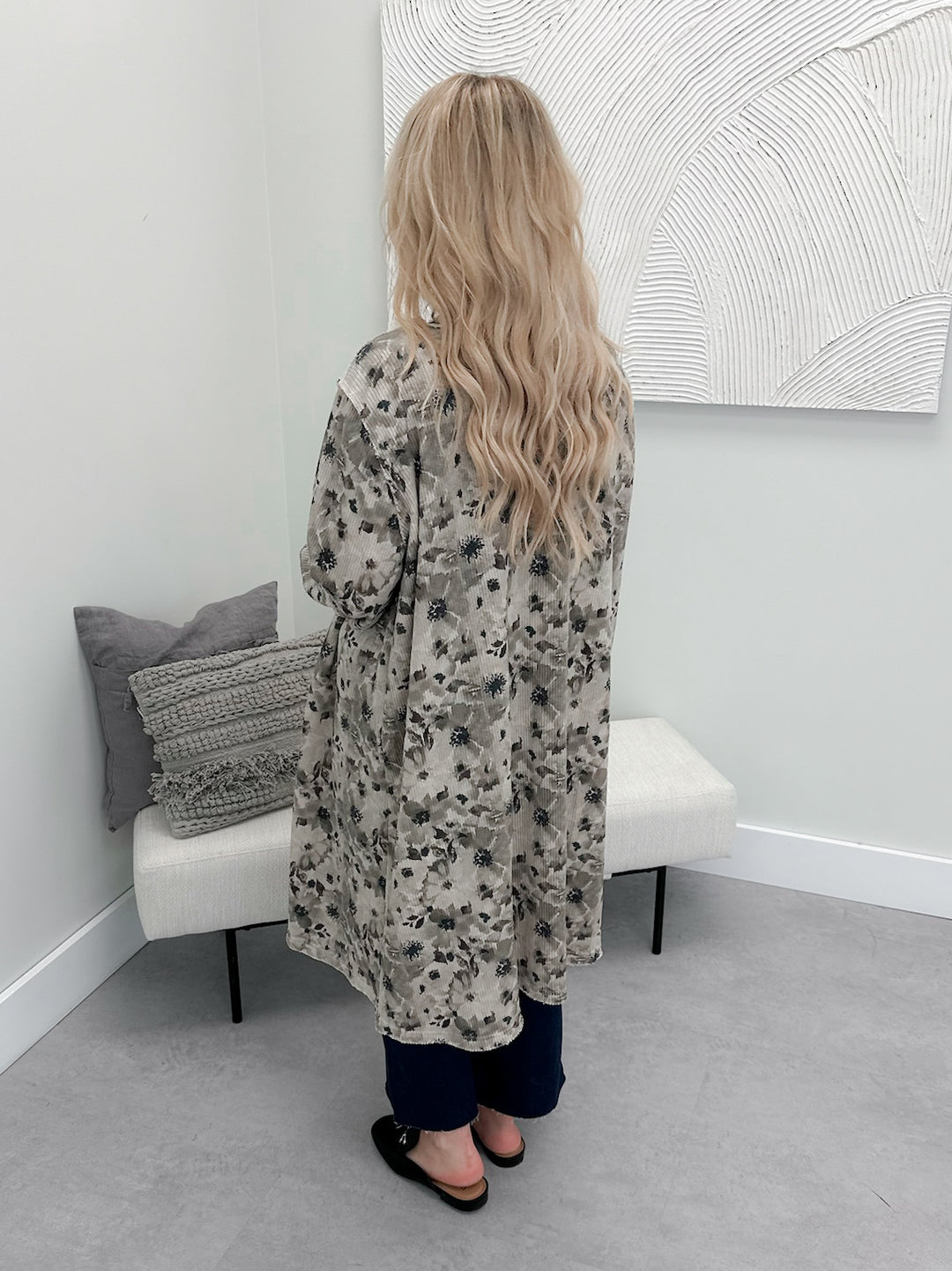 Calliope Waffle Cardi in Taupe Floral by Pol