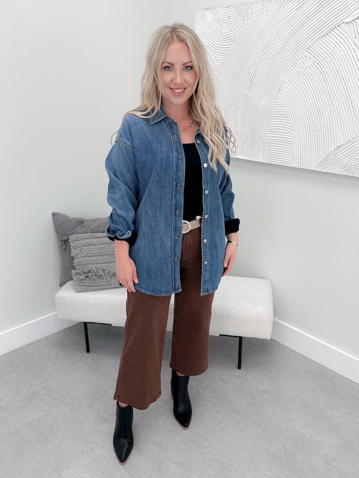 Odyssey Jean Shacket in Medium Wash by Risen