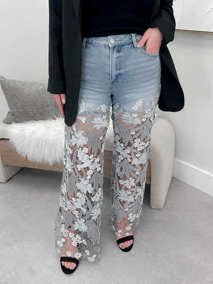 Garden Affair Embroidered Wide Leg Jeans by Risen - L/O Size 1