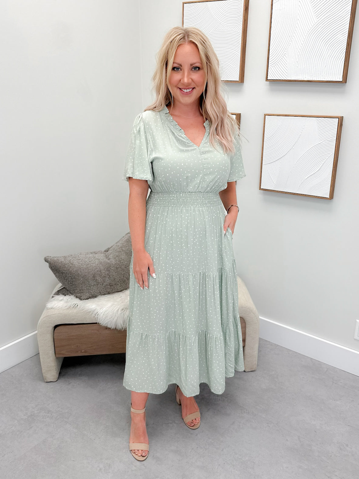 Judith Polka Dot Dress in Sage