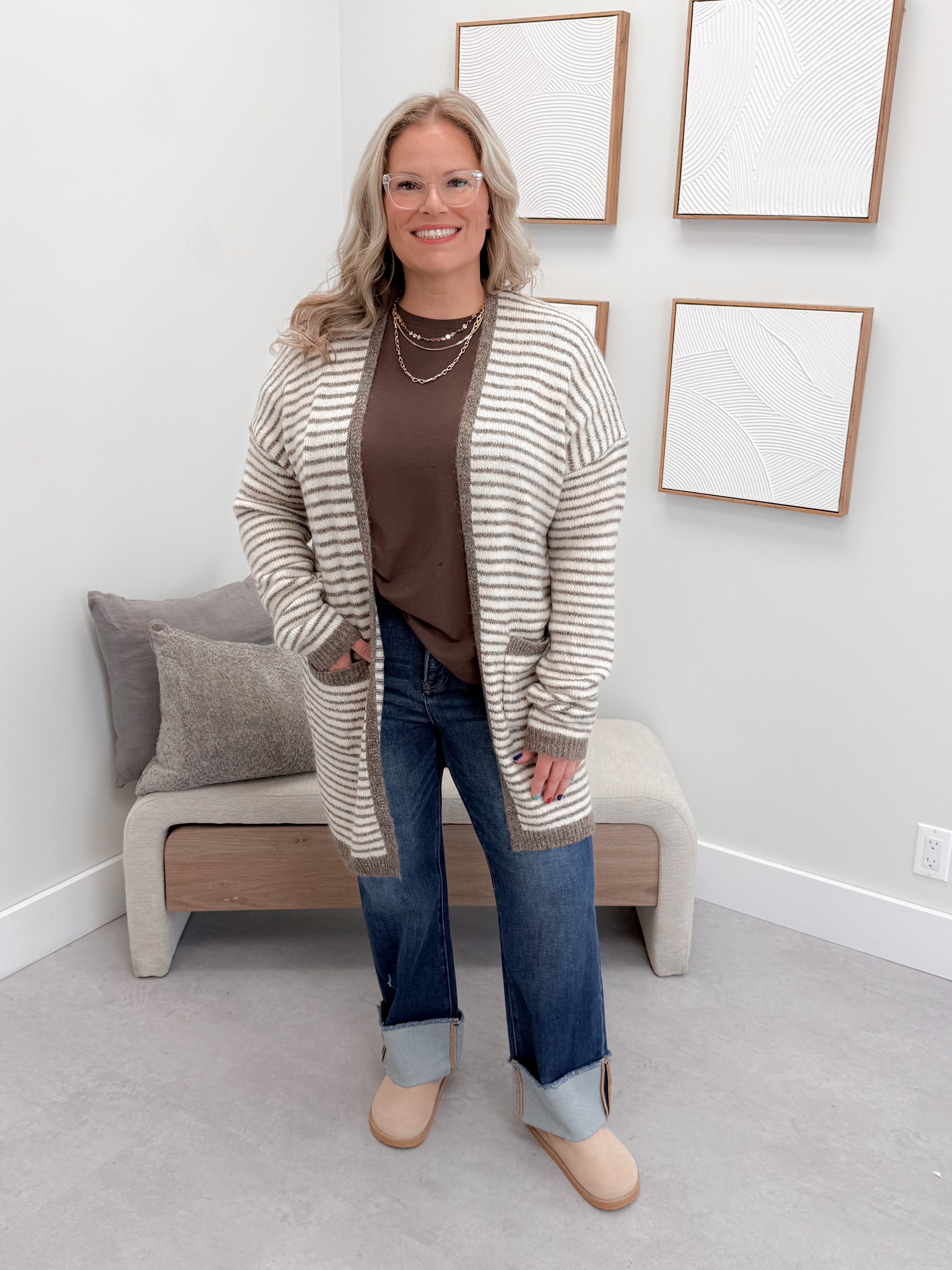 Josephine Striped Cardigan in Mocha