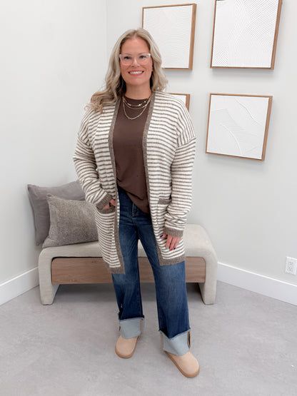 Josephine Striped Cardigan in Mocha