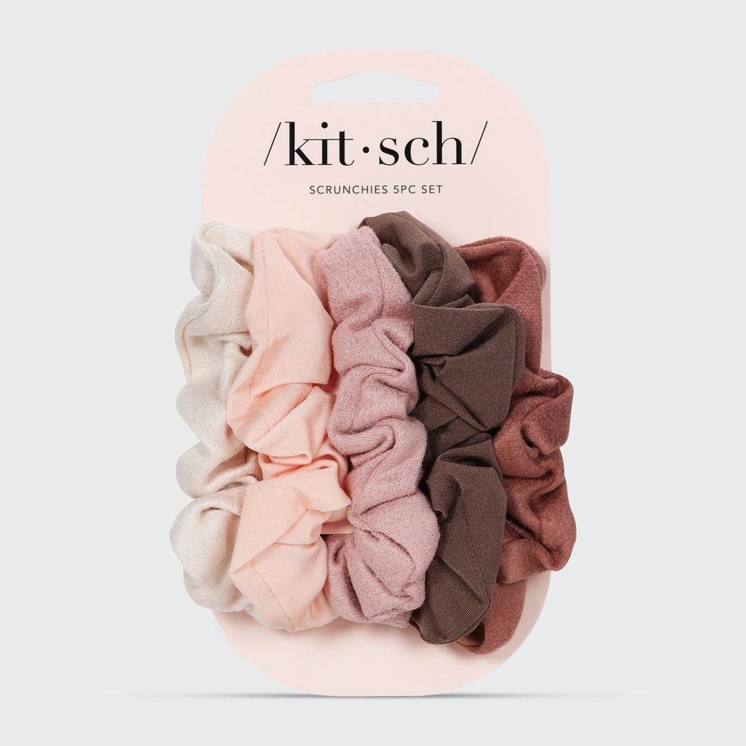 Assorted Textured Scrunchies Set in Terracotta by Kitsch