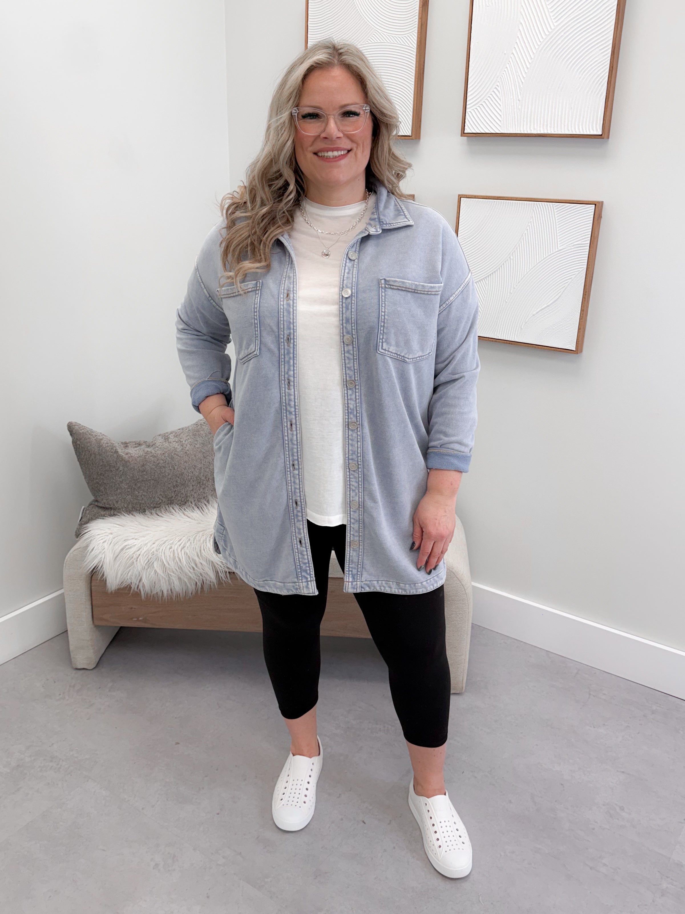 Char Soft Denim Long Jacket in Light Wash