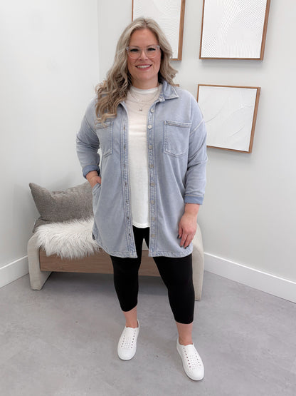 Char Soft Denim Long Jacket in Light Wash