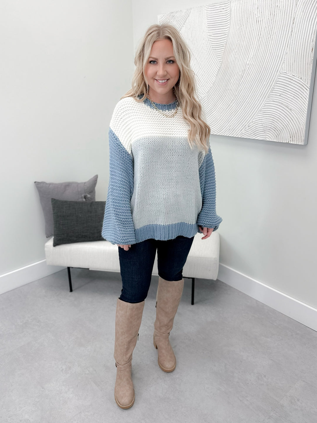 Janice Chunky Knit Sweater in Mixed Blue