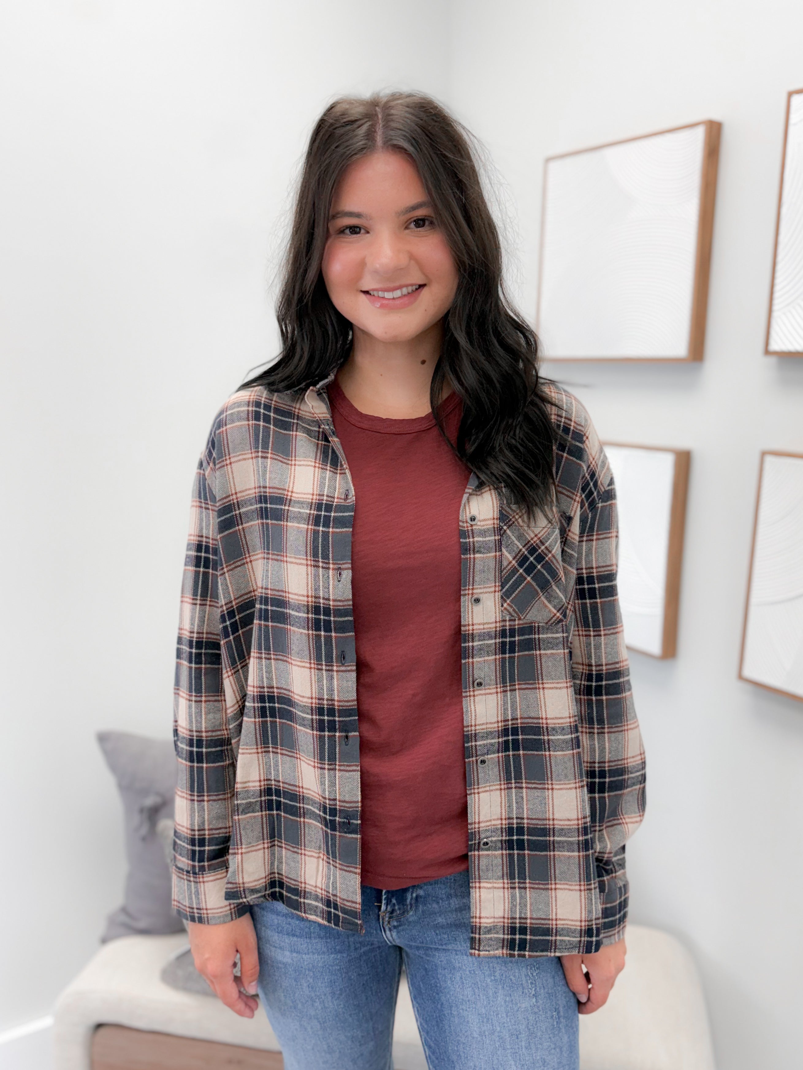 Joelle Plaid Button Up in Navy