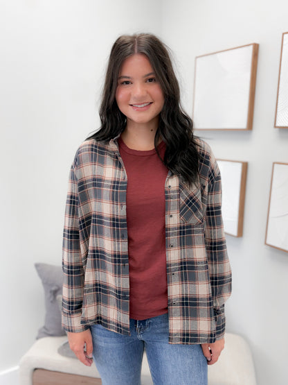 Joelle Plaid Button Up in Navy
