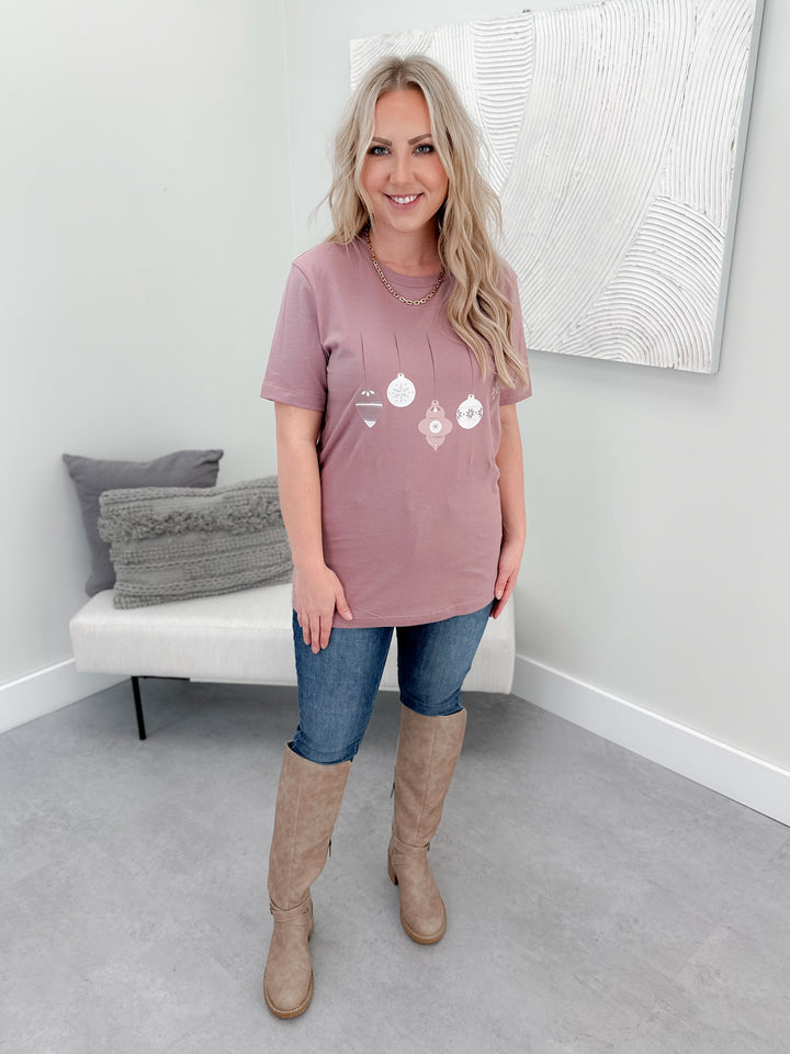 Holly Jolly Ornament Tee in Mauve by Ash + Antler