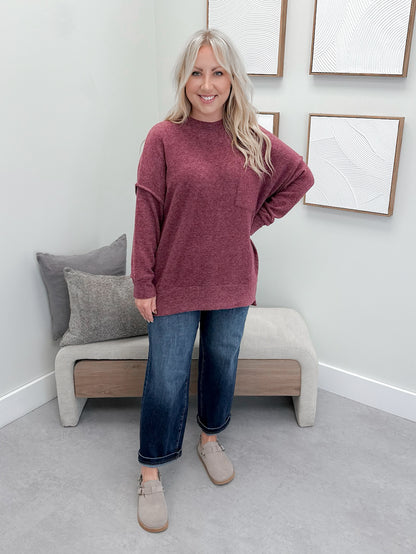 Denton Brushed Pullover in Eggplant