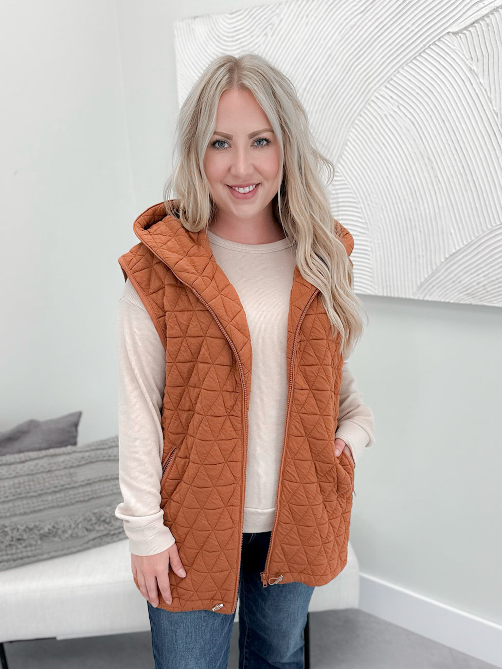 Miller Quilted Vest in Rust