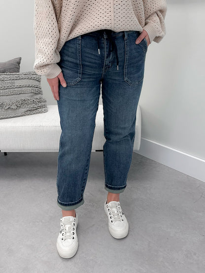 Drawstring Jogger Jeans in Dark Wash by Judy Blue