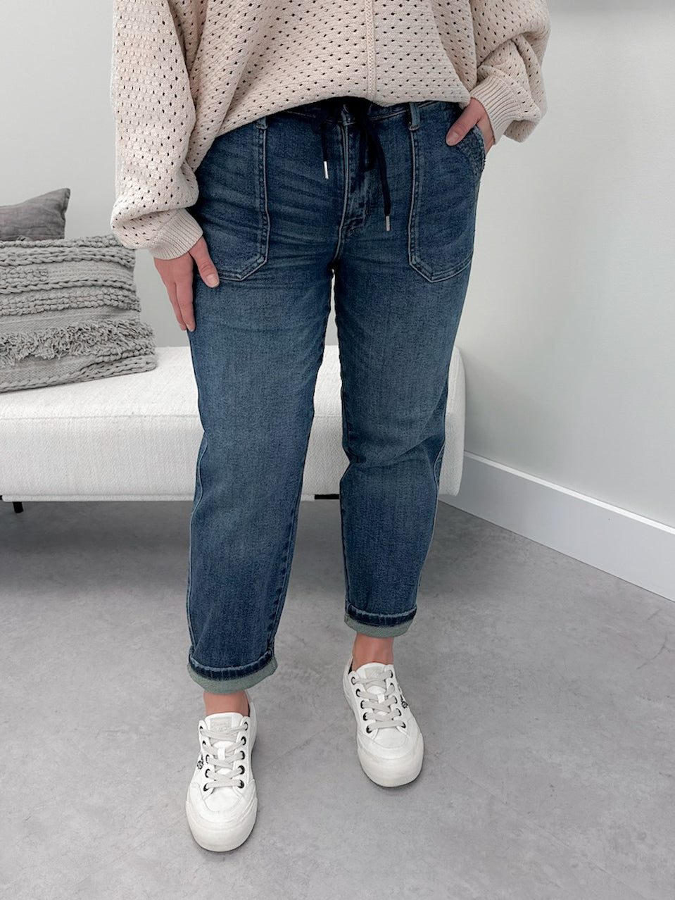 Drawstring Jogger Jeans in Dark Wash by Judy Blue