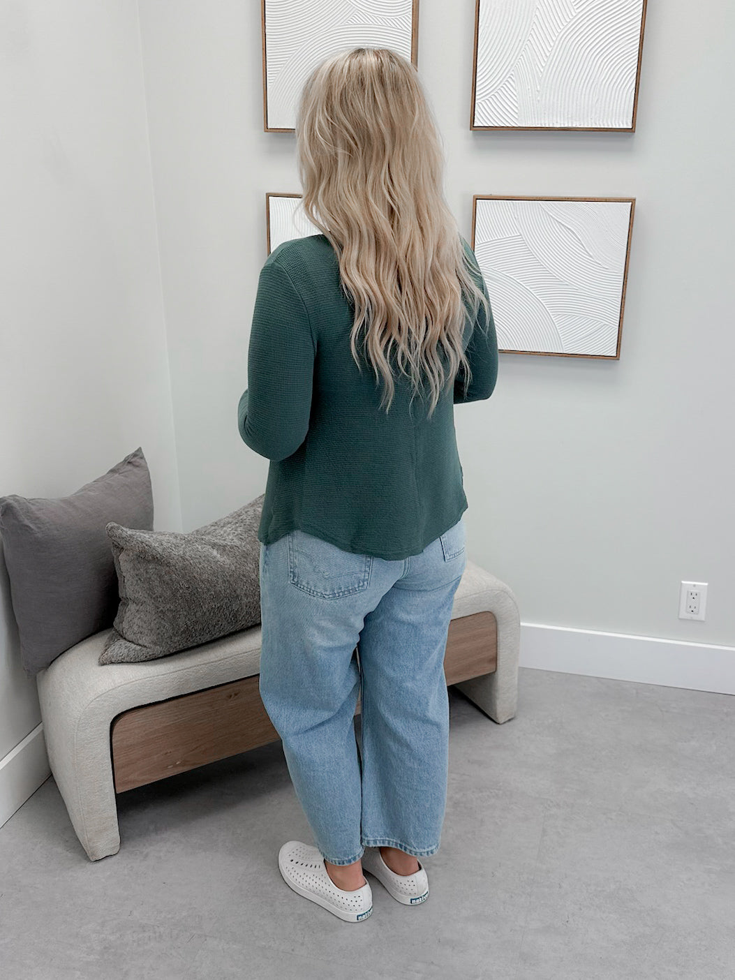 Coming Up Waffle Long Sleeve in Jade