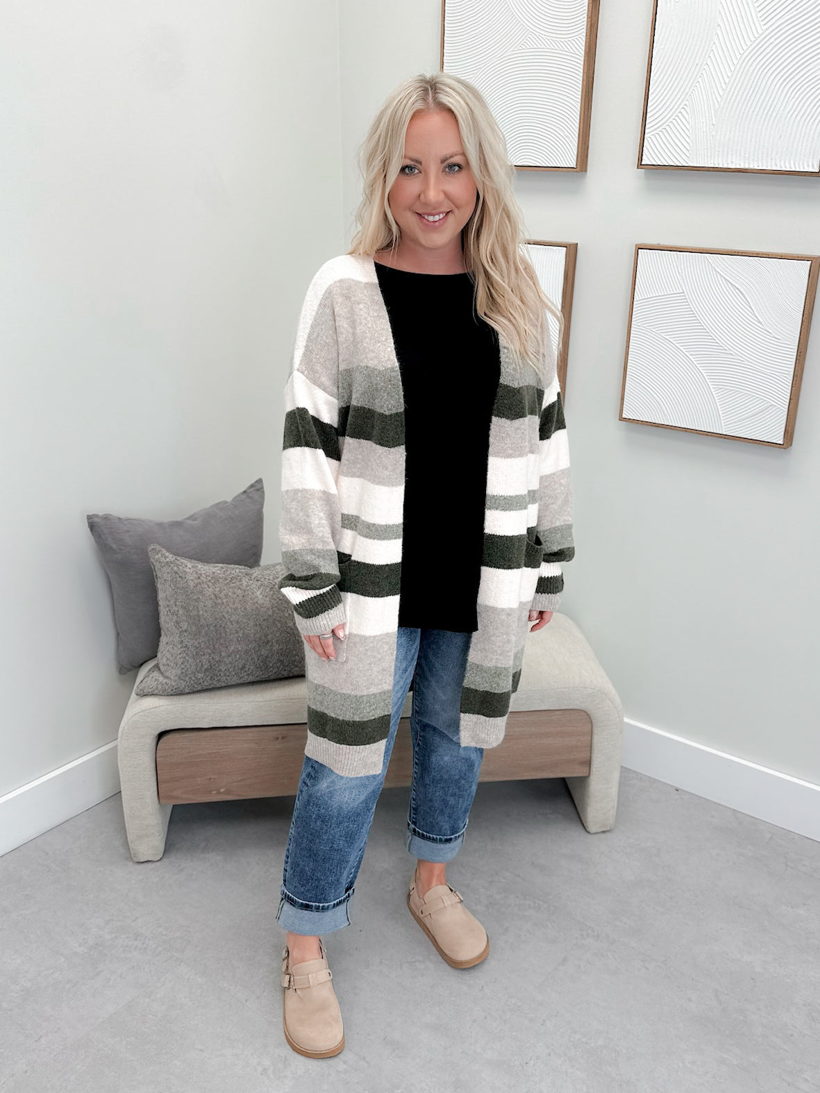 Westward Cardigan in Olive Stripe