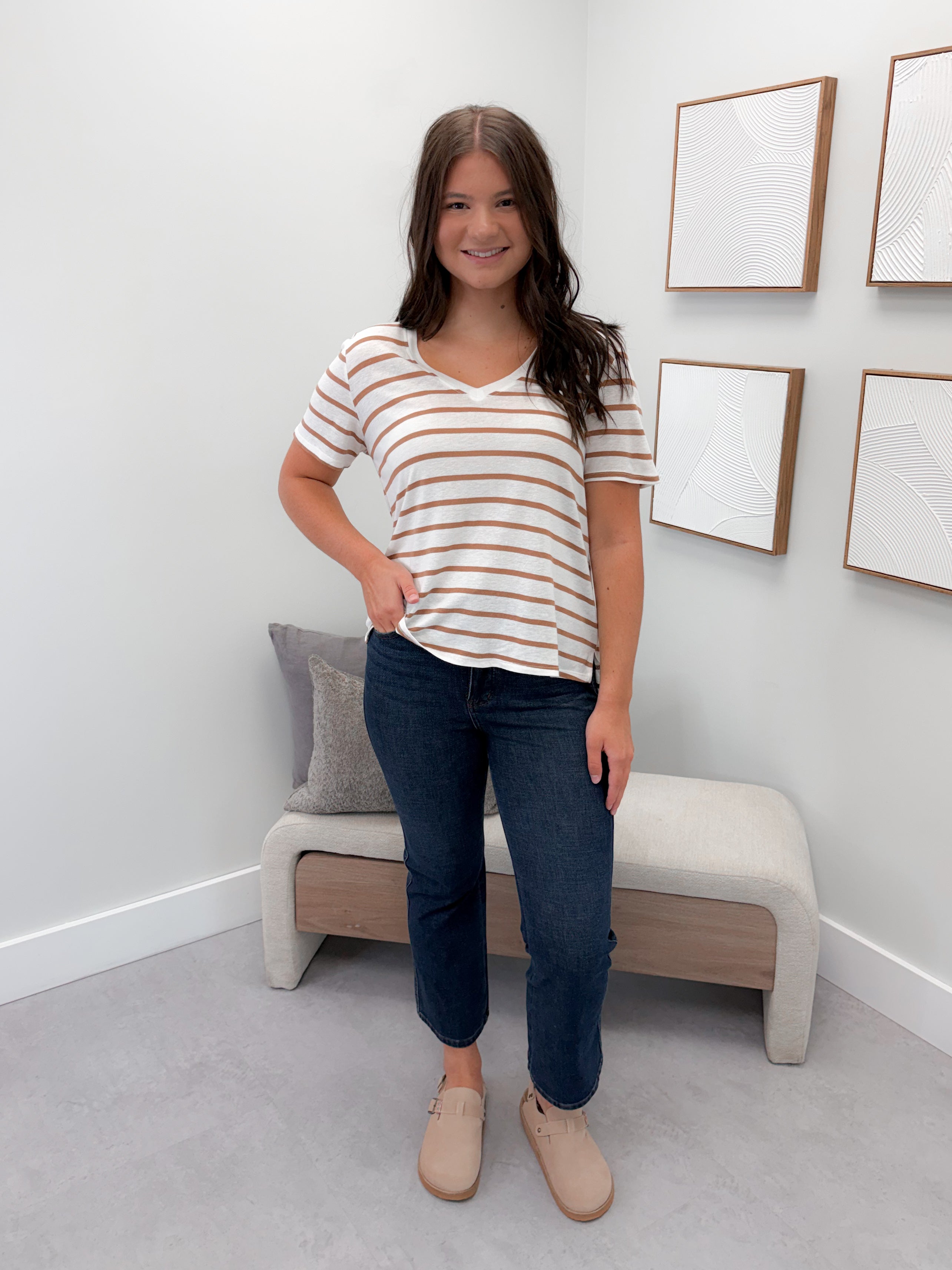 Alanis Striped Tee in Toffee