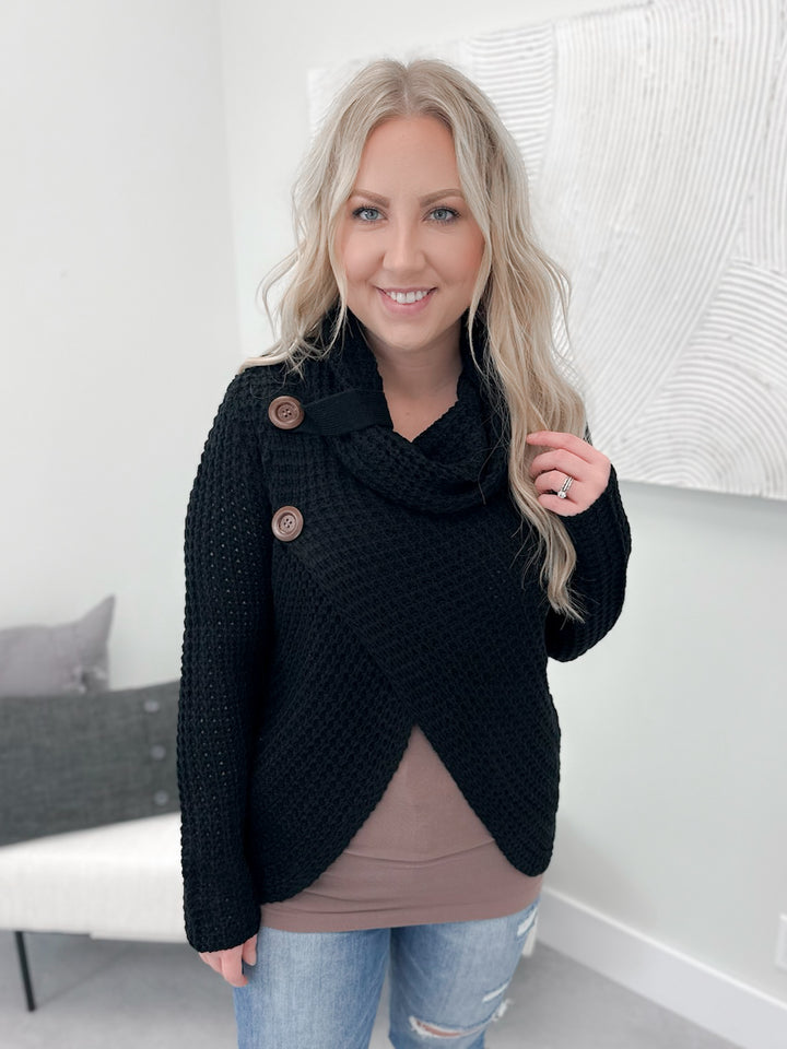 Bree Button Sweater in Black