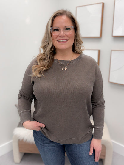 Sadie Waffle Knit Top in Espresso